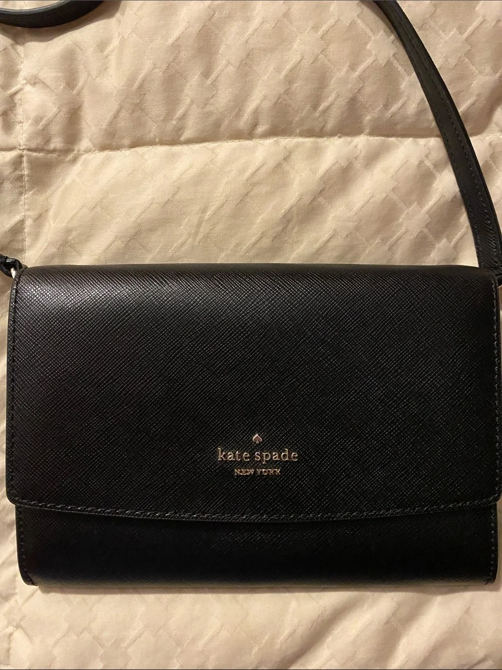 kate spade NY Perry Black Crossbody with Silver Logo Plaque